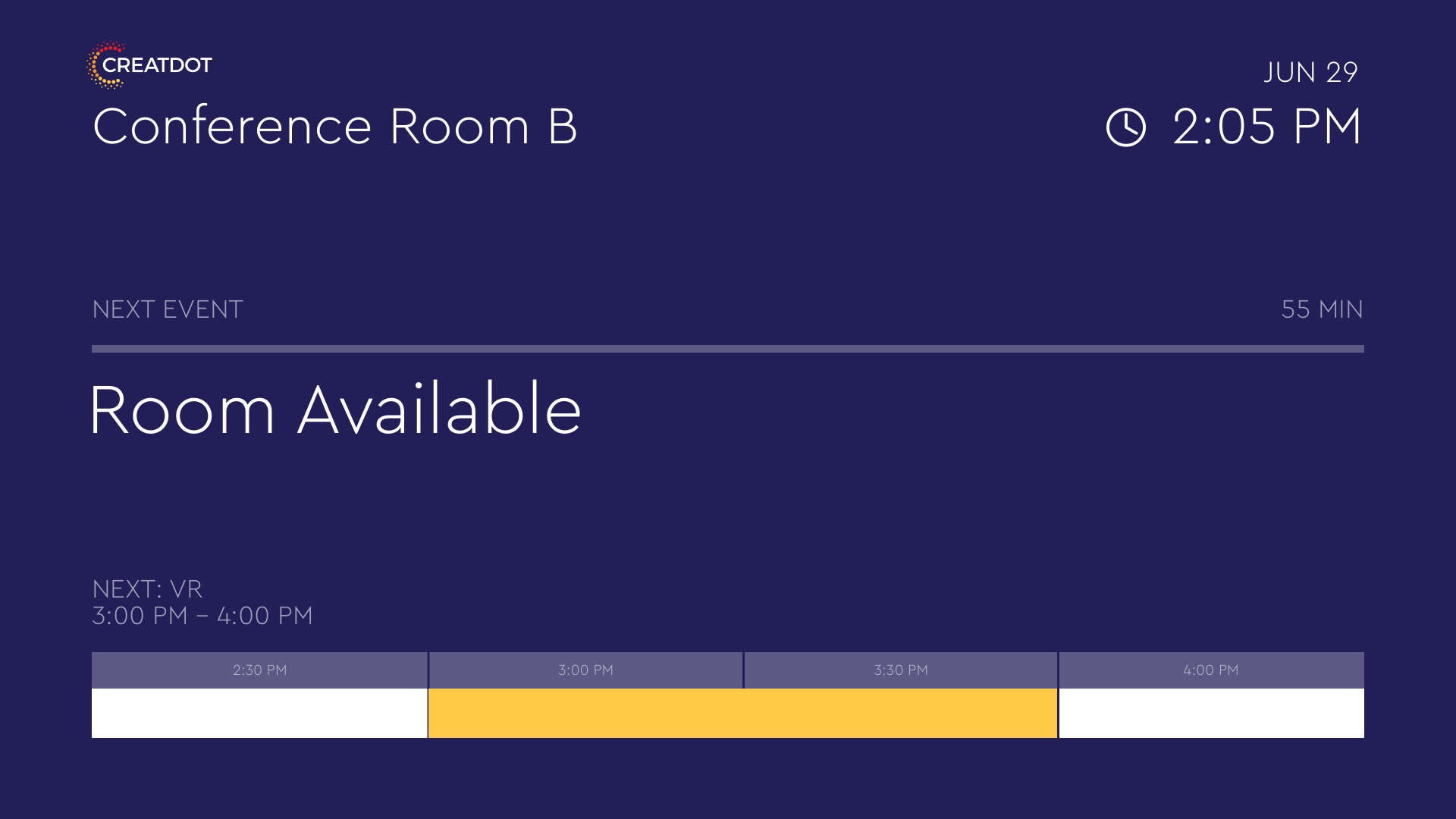 Enplug Calendar App showing available conference rooms