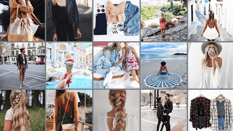 Social Media Collage App for digital signage showing grid of photos of fashion influencer account