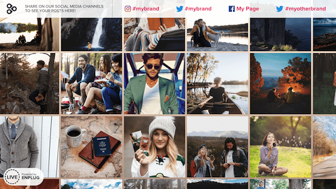 Social Media Collage App showing grid of hashtags